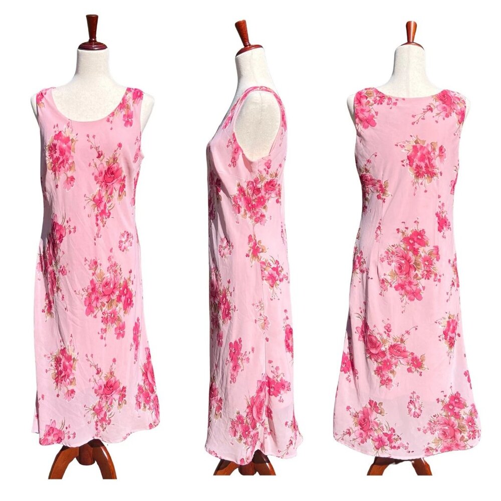 Women’s Midi Dress Sz L Pink Y2K Romantic Rose Slip Spring Cottagecore